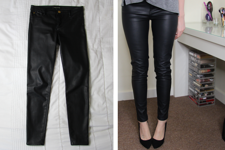 Black faux leather strap skinny trousers  River Island